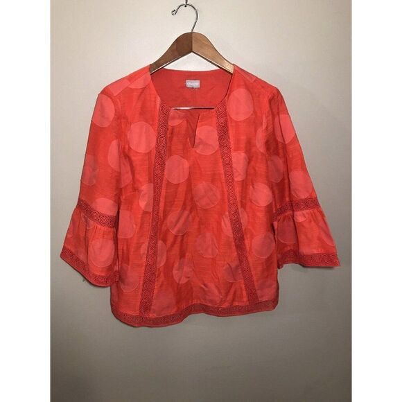 Chico’s Polka Dot Bell Sleeve Top Womens Size‎ 1 Medium Crochet Tunic Red - Picture 2 of 6